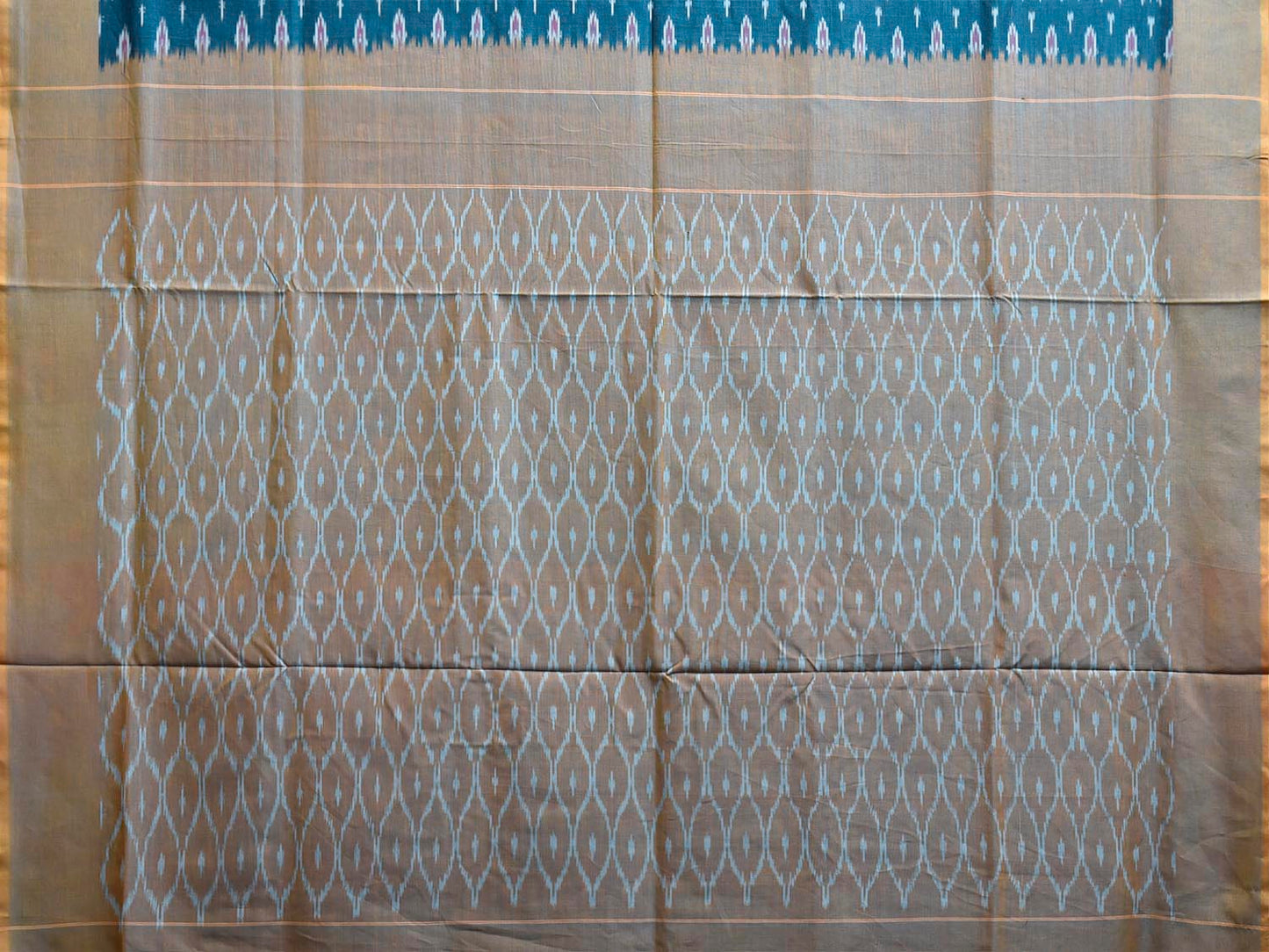 Teal Pochampally Ikat Cotton Handloom Saree with All Over and Grill Pallu Design No Blouse i1006