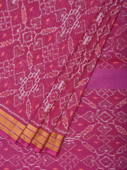 Pink Pochampally Ikat Cotton Handloom Saree with All Over Design i1008