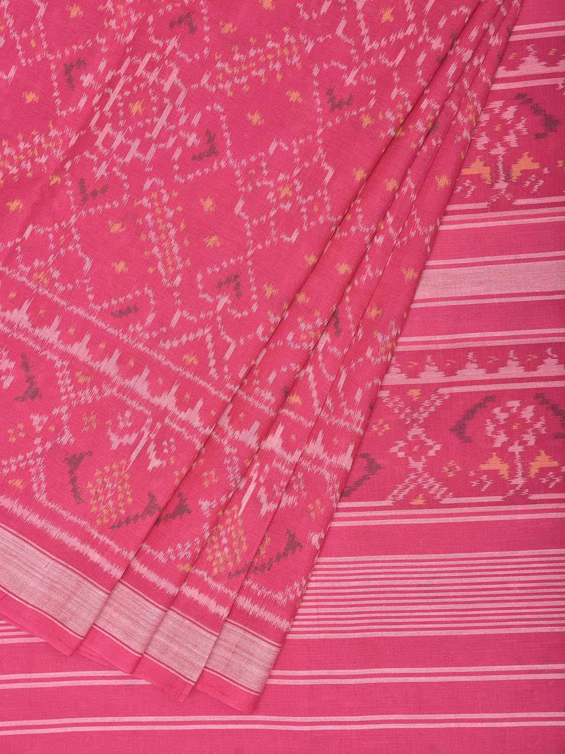 Pink Ikat Cotton Handloom Saree with All Over Grill Design i1009
