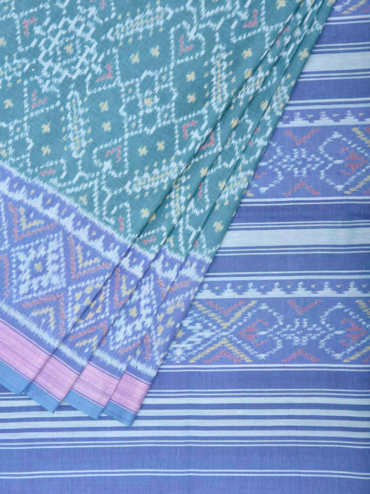 Teal and Lavender Ikat Cotton Handloom Saree with All Over Grill Design i1010