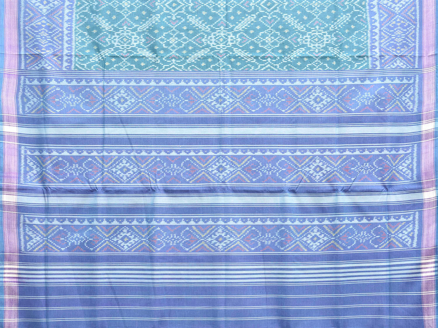 Teal and Lavender Ikat Cotton Handloom Saree with All Over Grill Design i1010
