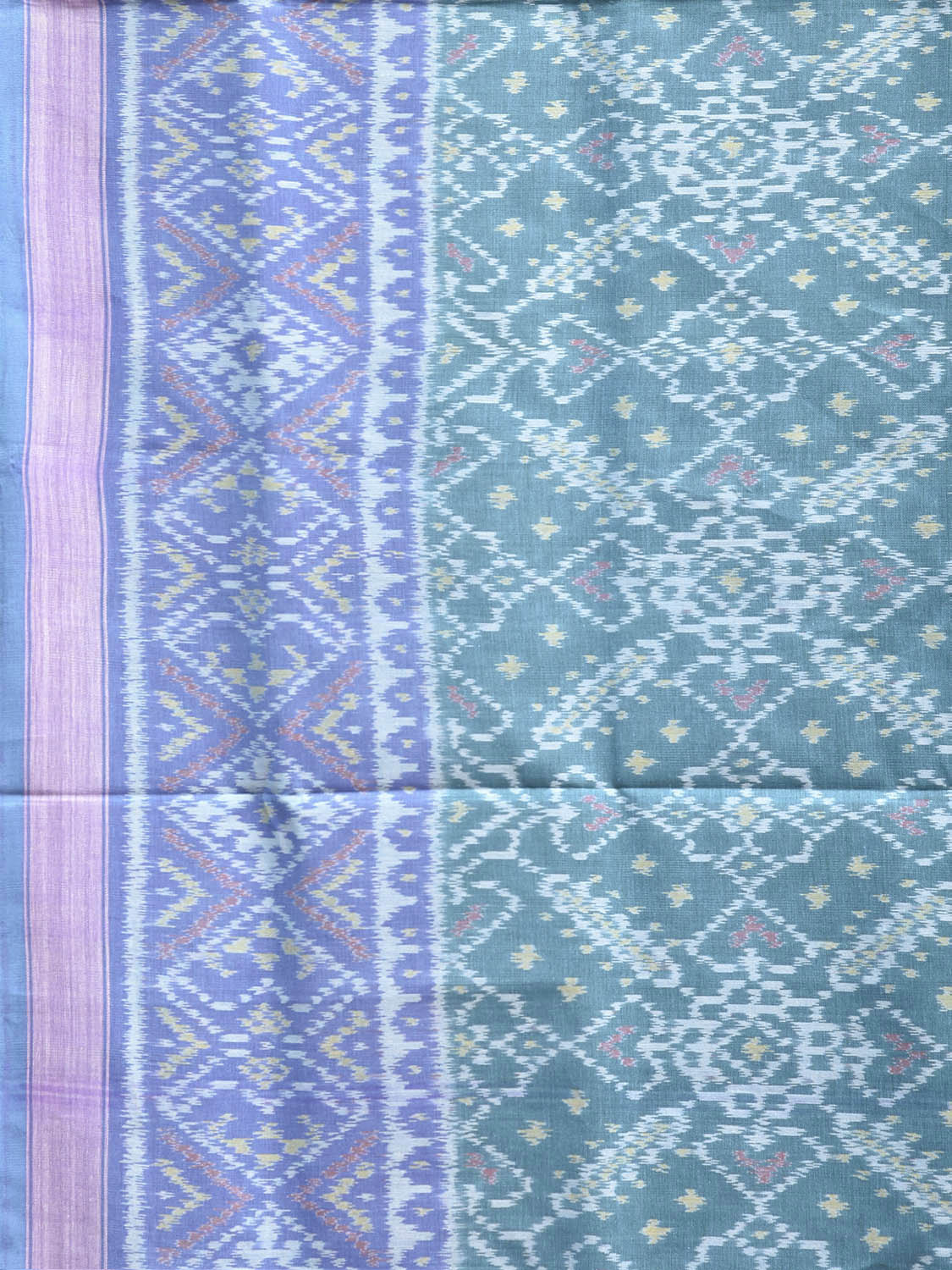 Teal and Lavender Ikat Cotton Handloom Saree with All Over Grill Design i1010