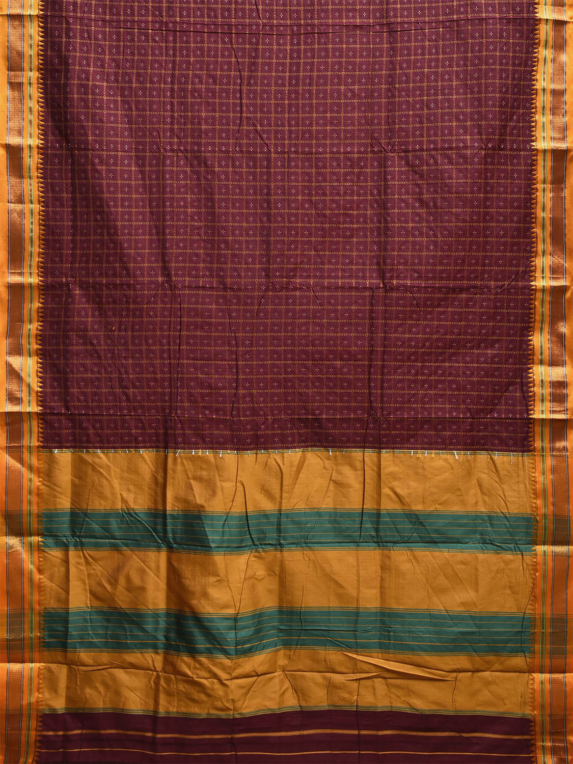 Maroon and Yellow ilkal Cotton Viscose Saree with Checks and Strips Pallu Design No Blouse il0001