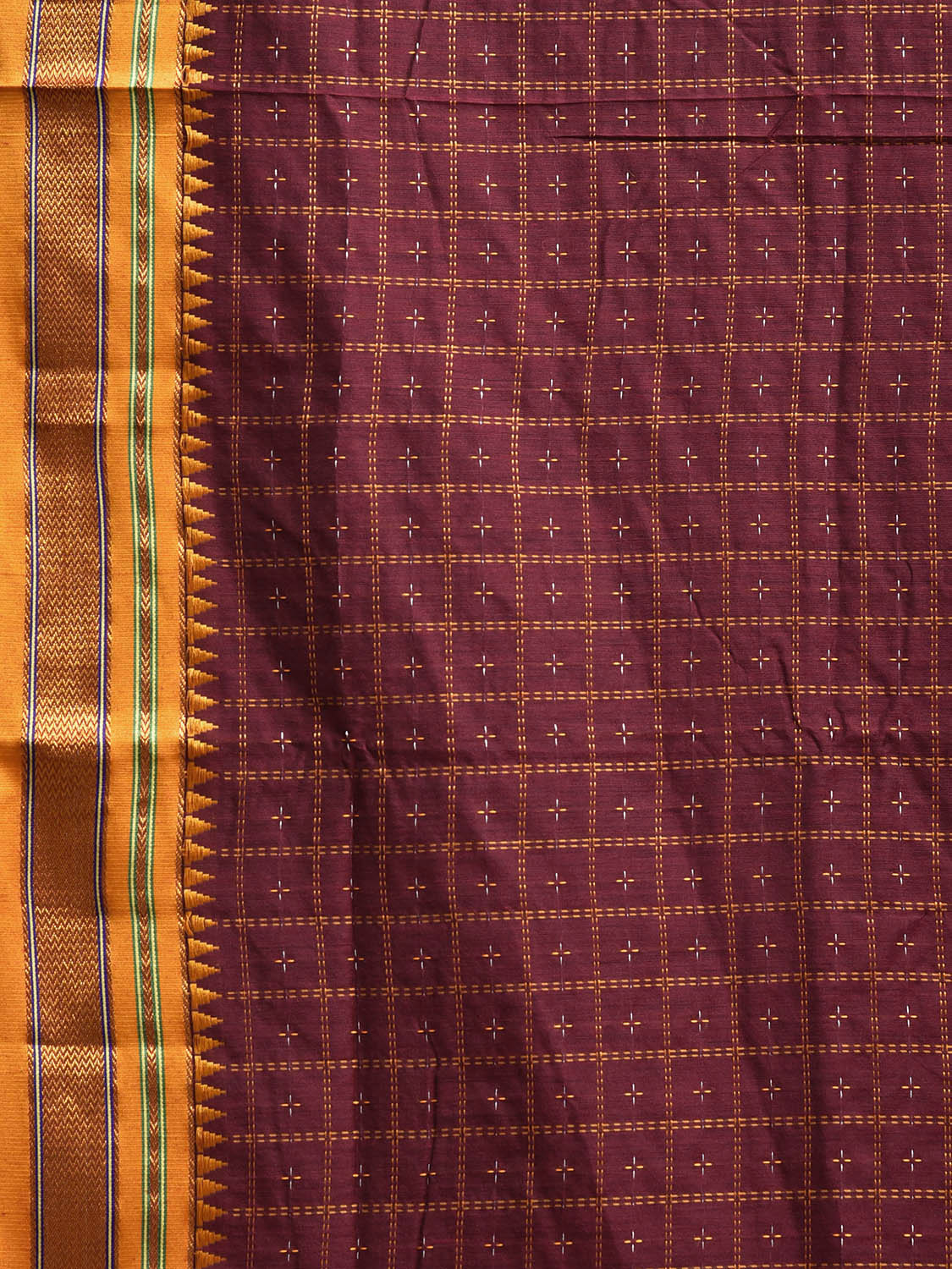 Maroon and Yellow ilkal Cotton Viscose Saree with Checks and Strips Pallu Design No Blouse il0001