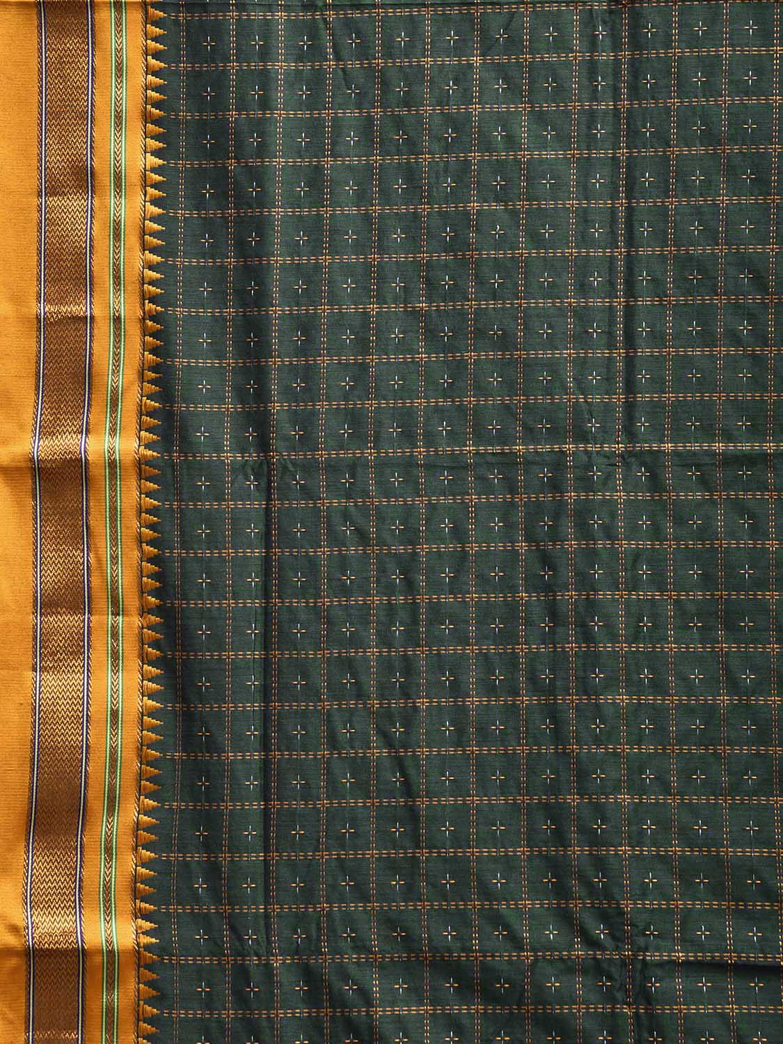 Green and Yellow ilkal Cotton Viscose Saree with Checks and Strips Pallu Design No Blouse il0002