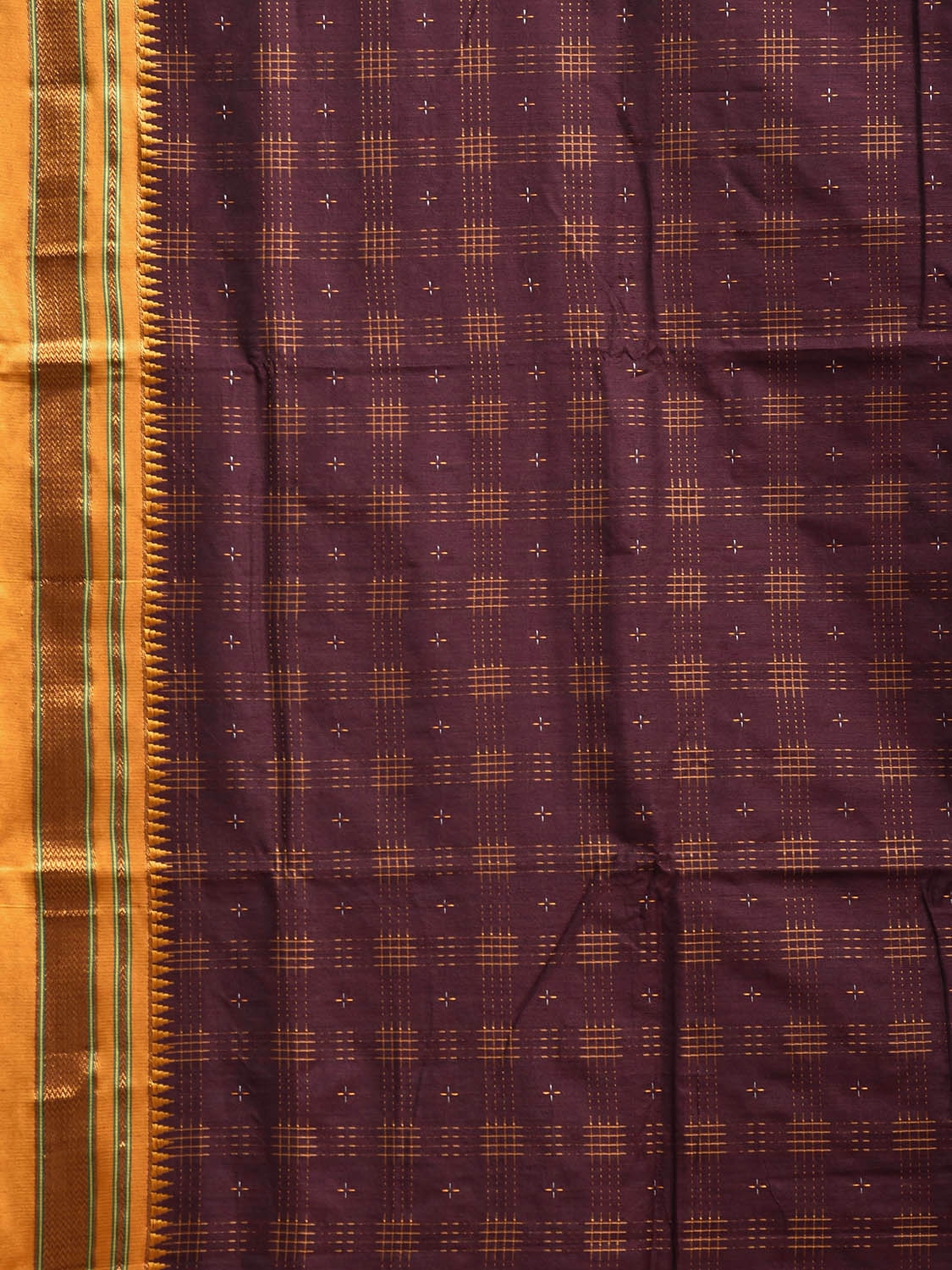 Brown and Yellow ilkal Cotton Viscose Saree with Checks and Strips Pallu Design No Blouse il0003