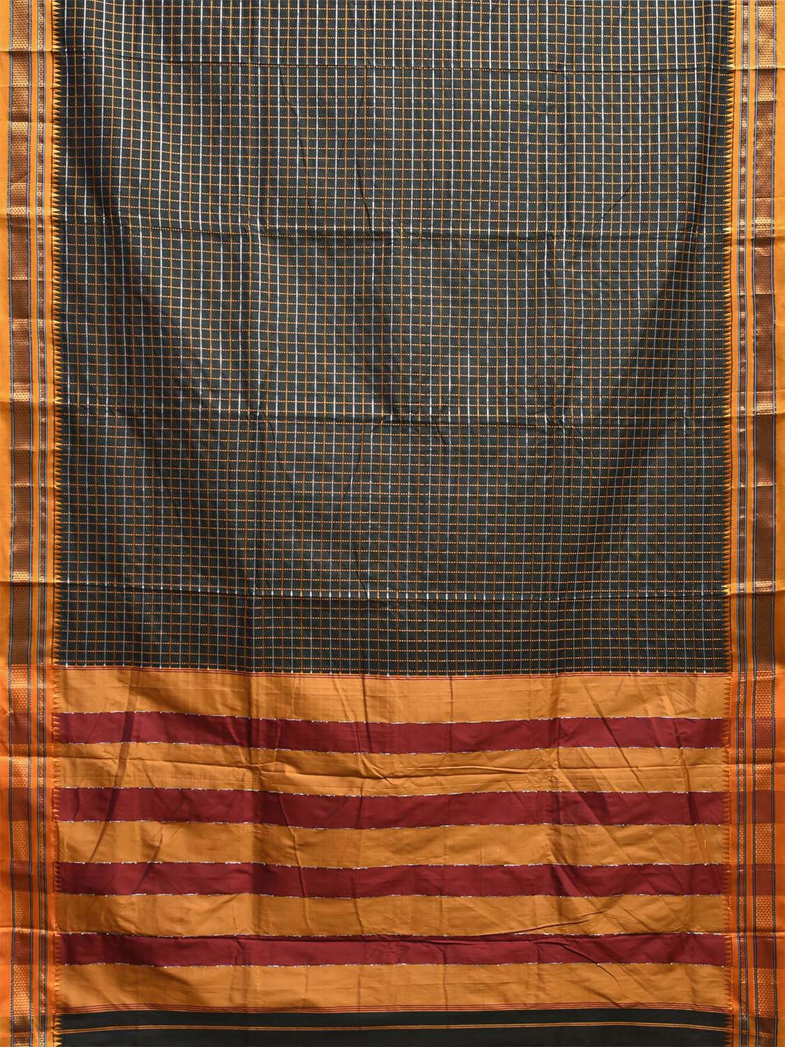 Dark Green and Yellow ilkal Cotton Viscose Saree with Checks and Strips Pallu Design No Blouse il0004