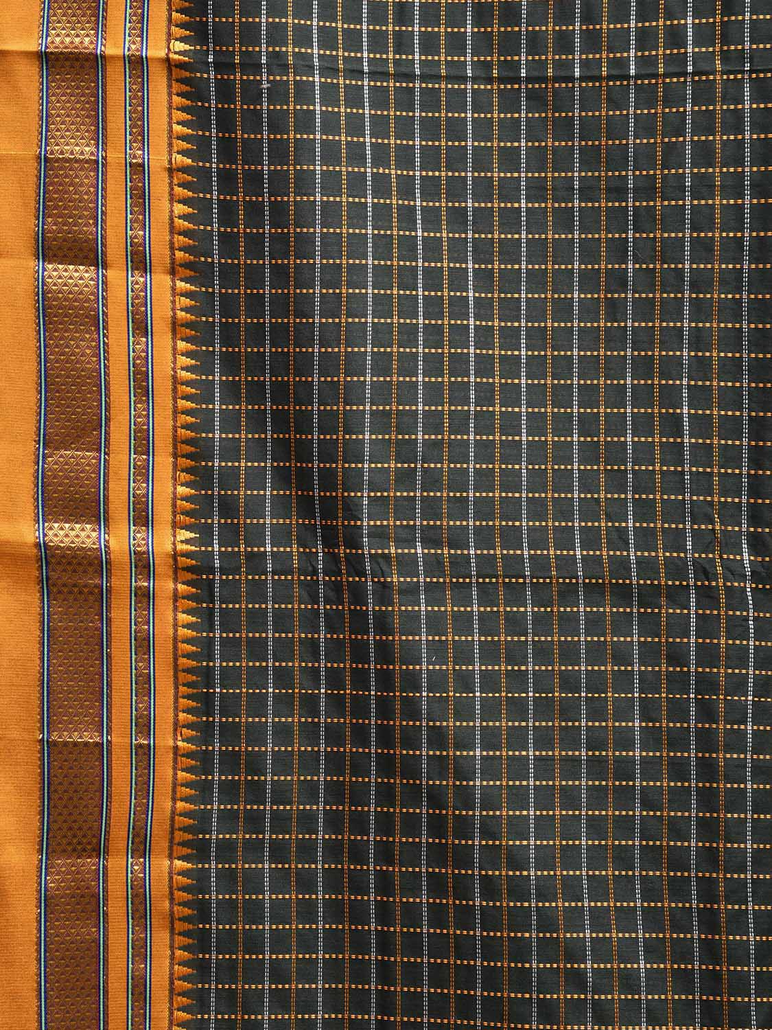 Dark Green and Yellow ilkal Cotton Viscose Saree with Checks and Strips Pallu Design No Blouse il0004