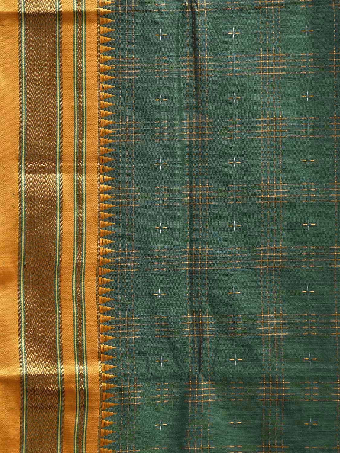 Green and Yellow ilkal Cotton Viscose Saree with Checks and Strips Pallu Design No Blouse il0006