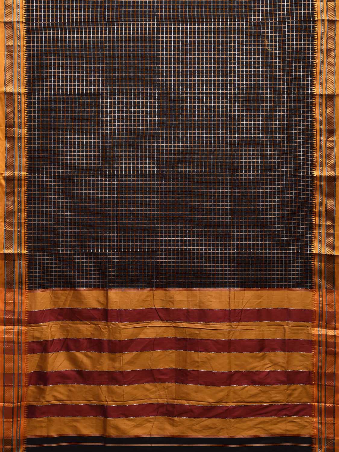 Black and Yellow ilkal Cotton Viscose Saree with Checks and Strips Pallu Design No Blouse il0011