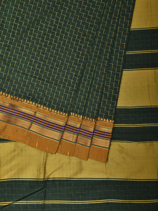 Green and Yellow ilkal Cotton Viscose Saree with Checks and Strips Pallu Design No Blouse il0013