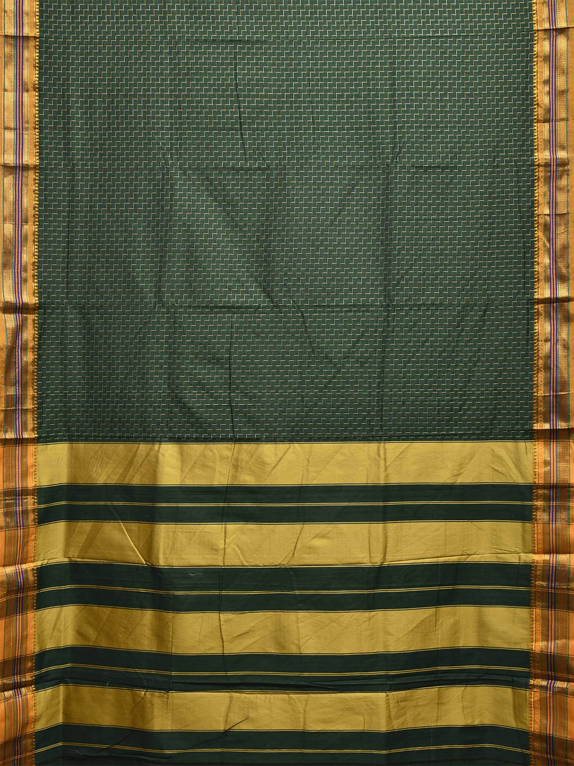 Green and Yellow ilkal Cotton Viscose Saree with Checks and Strips Pallu Design No Blouse il0013