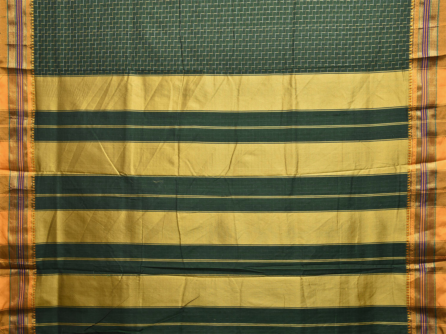 Green and Yellow ilkal Cotton Viscose Saree with Checks and Strips Pallu Design No Blouse il0013