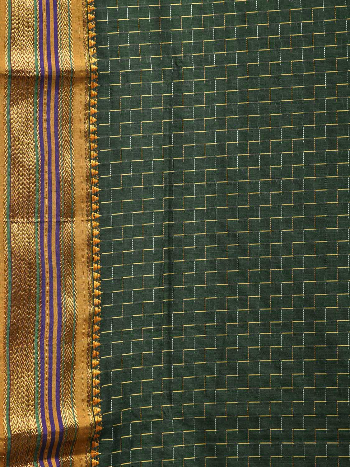Green and Yellow ilkal Cotton Viscose Saree with Checks and Strips Pallu Design No Blouse il0013