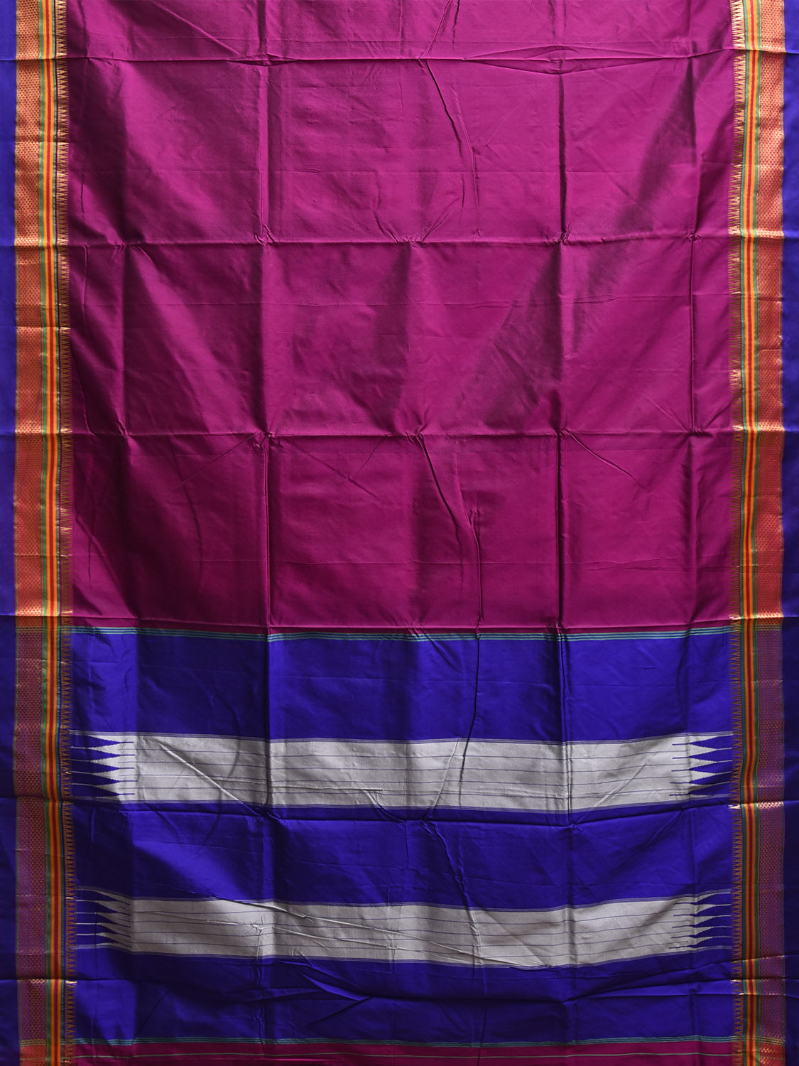 Pink and Blue ilkal Viscose Silk Plain Saree with Contrast Teni Tope Kammi Pallu Design il0015