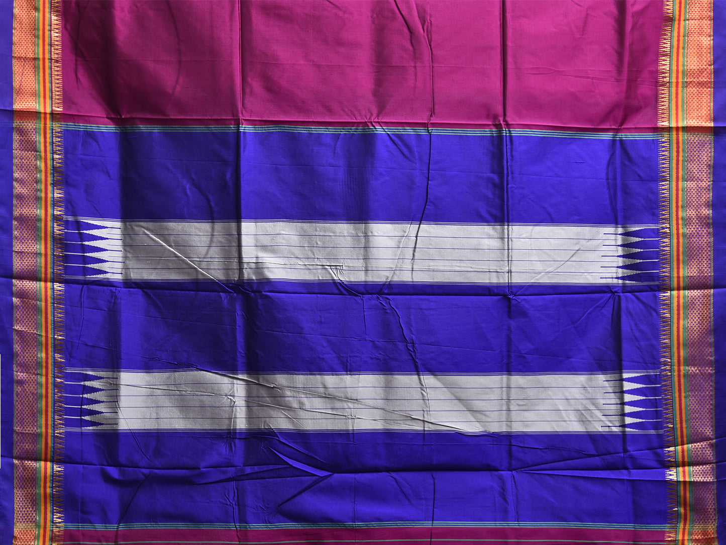 Pink and Blue ilkal Viscose Silk Plain Saree with Contrast Teni Tope Kammi Pallu Design il0015