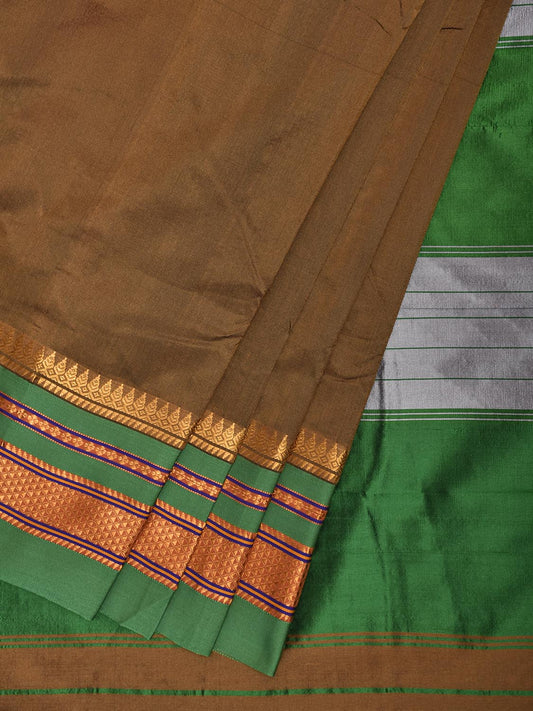 Olive and Green ilkal Viscose Silk Plain Saree with Contrast Teni Tope Kammi Pallu Design No Blouse il0016