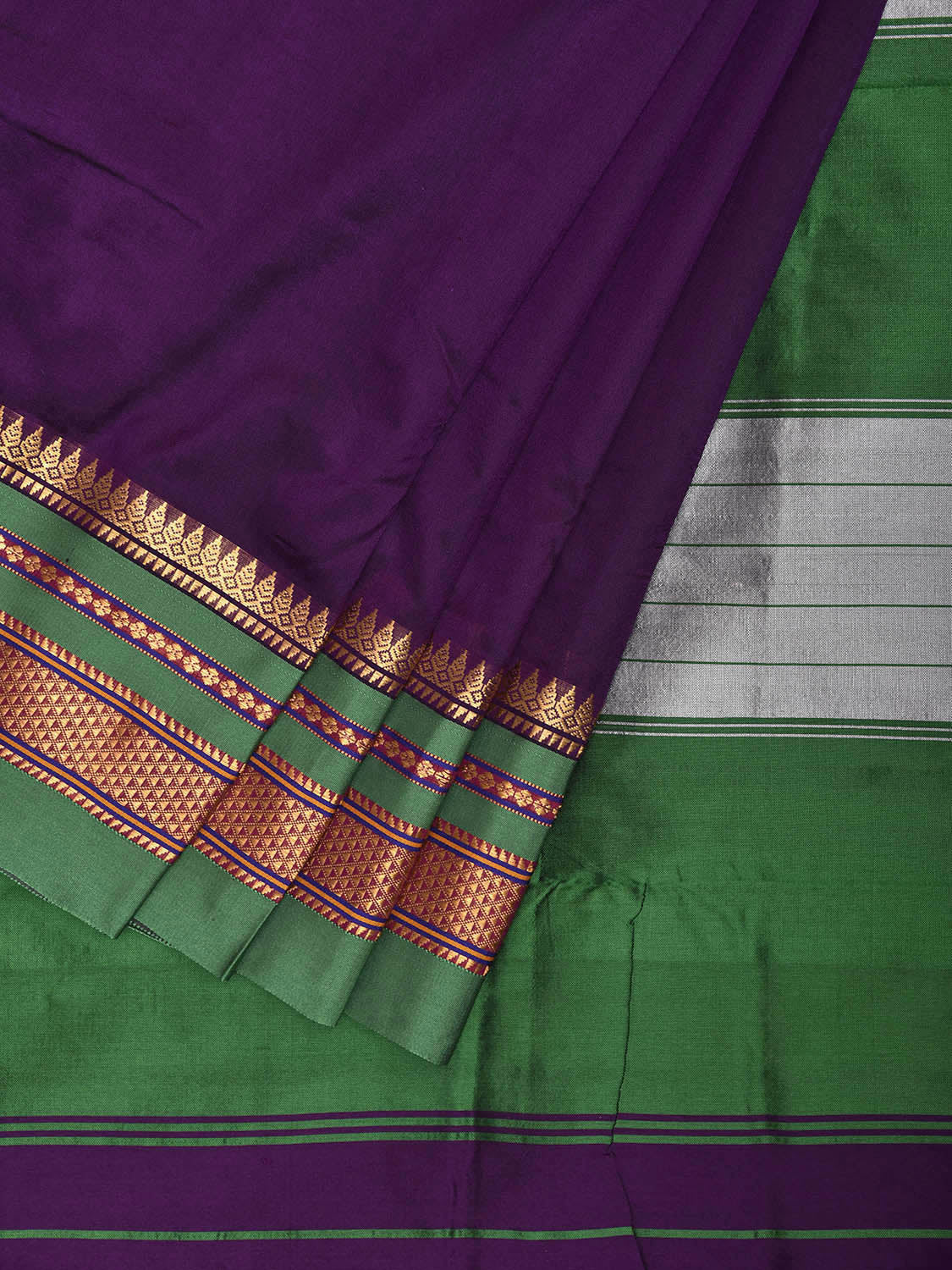 Purple and Green ilkal Viscose Silk Plain Saree with Contrast Teni Tope Kammi Pallu Design No Blouse il0017