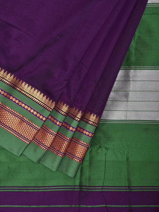 Purple and Green ilkal Viscose Silk Plain Saree with Contrast Teni Tope Kammi Pallu Design No Blouse il0017