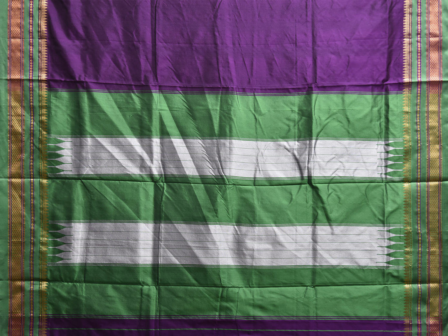 Purple and Green ilkal Viscose Silk Plain Saree with Contrast Teni Tope Kammi Pallu Design No Blouse il0017