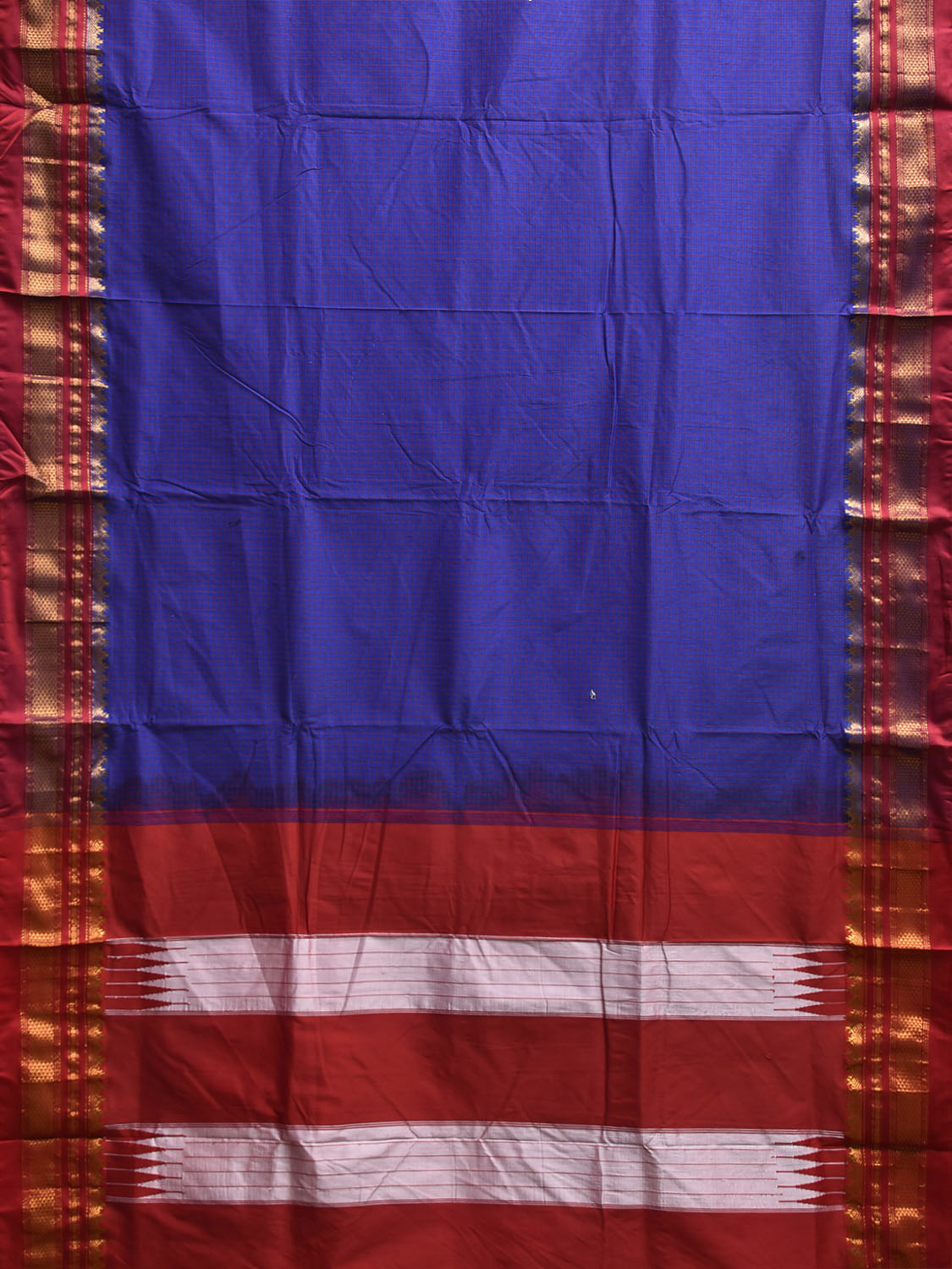 Blue and Red ilkal Viscose Silk Saree with Checks and Contrast Teni Tope Kammi Pallu Design il0019