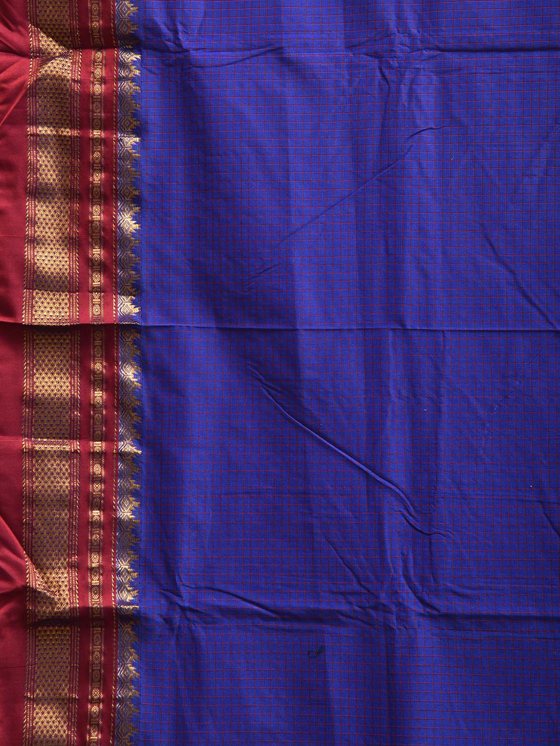 Blue and Red ilkal Viscose Silk Saree with Checks and Contrast Teni Tope Kammi Pallu Design il0019