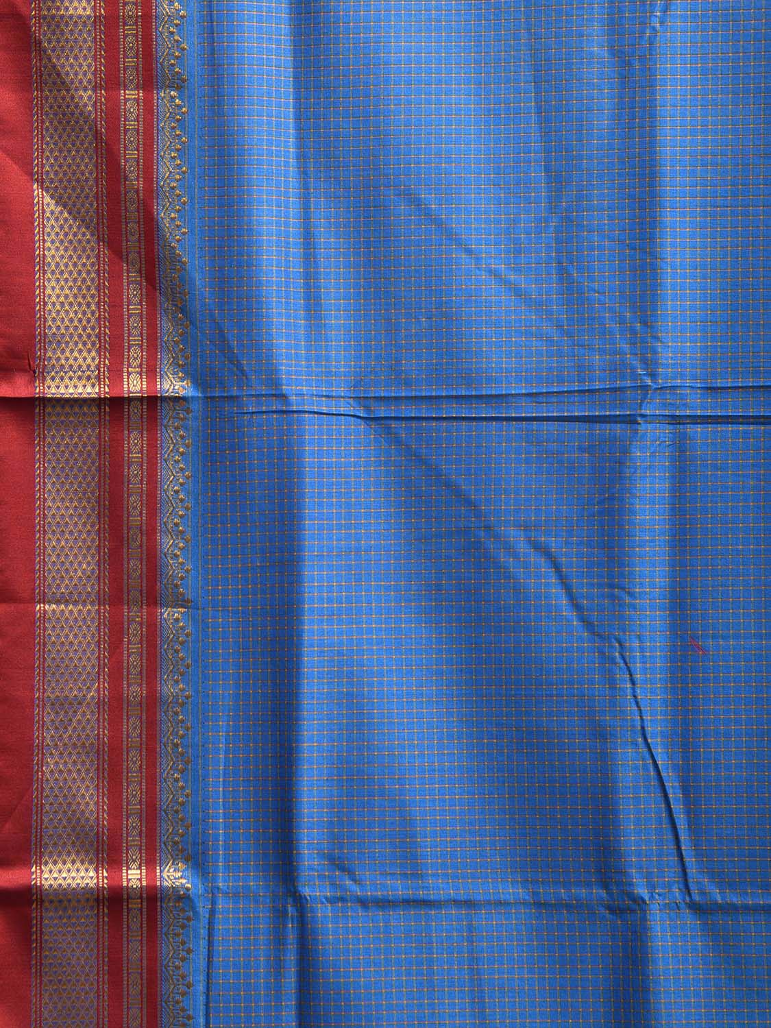 Blue and Red ilkal Viscose Silk Saree with Checks and Contrast Teni Tope Kammi Pallu Design il0021