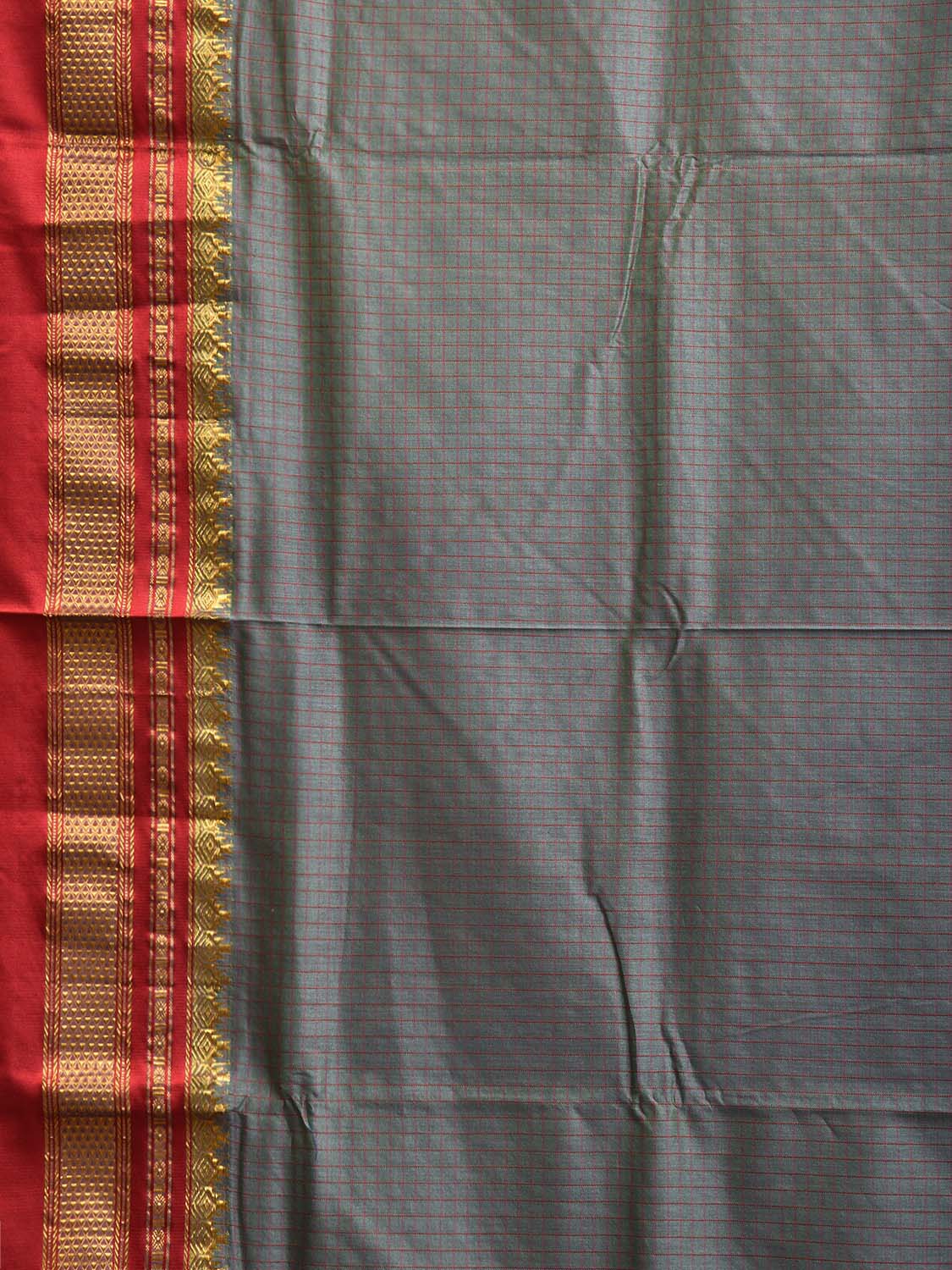 Grey and Red ilkal Viscose Silk Saree with Checks and Contrast Teni Tope Kammi Pallu Design il0022