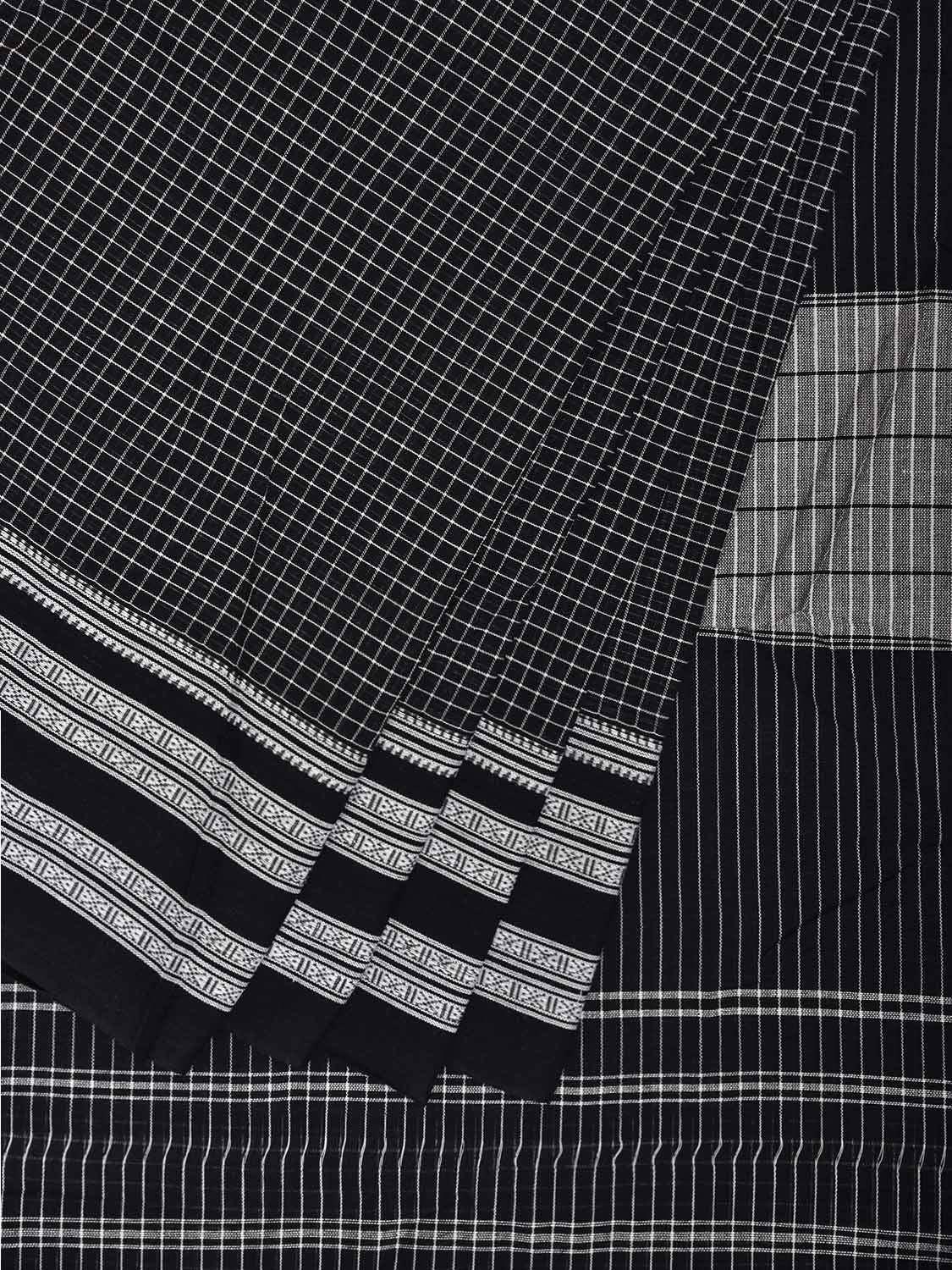 Black and White ilkal Cotton Saree with Checks and Strips Pallu Design No Blouse il0026