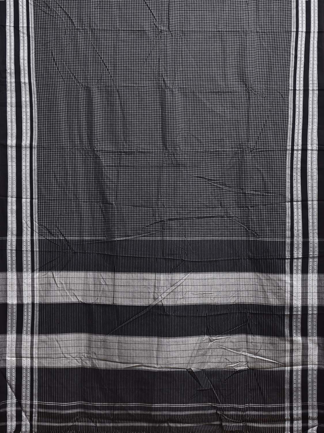 Black and White ilkal Cotton Saree with Checks and Strips Pallu Design No Blouse il0026