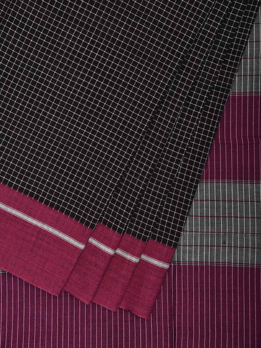 Black and Pink ilkal Cotton Saree with Checks and Ganga-Jamuna Border Design No Blouse il0027