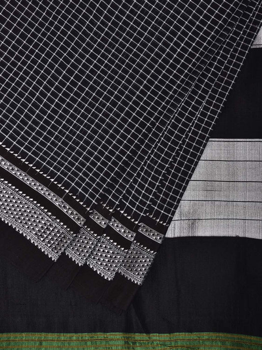 Black and White ilkal Cotton Saree with Checks and Contrast Teni Tope Kammi Pallu Design No Blouse il0028