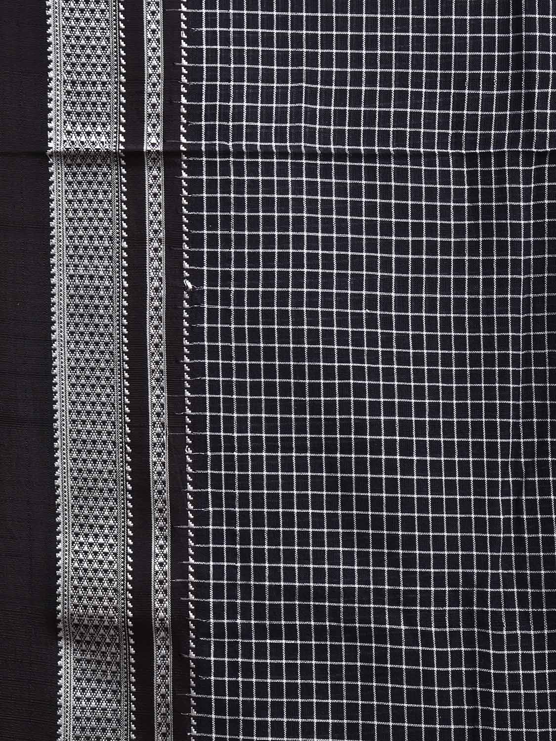 Black and White ilkal Cotton Saree with Checks and Contrast Teni Tope Kammi Pallu Design No Blouse il0028
