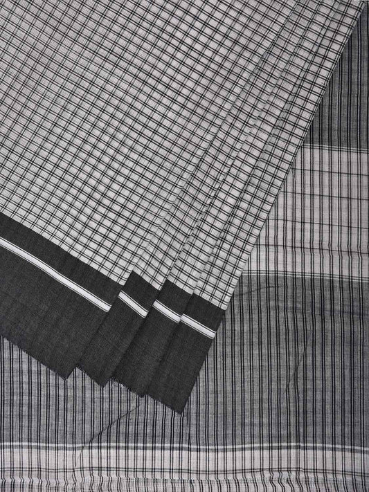 White and Black ilkal Cotton Saree with Checks and Strips Pallu Design No Blouse il0029