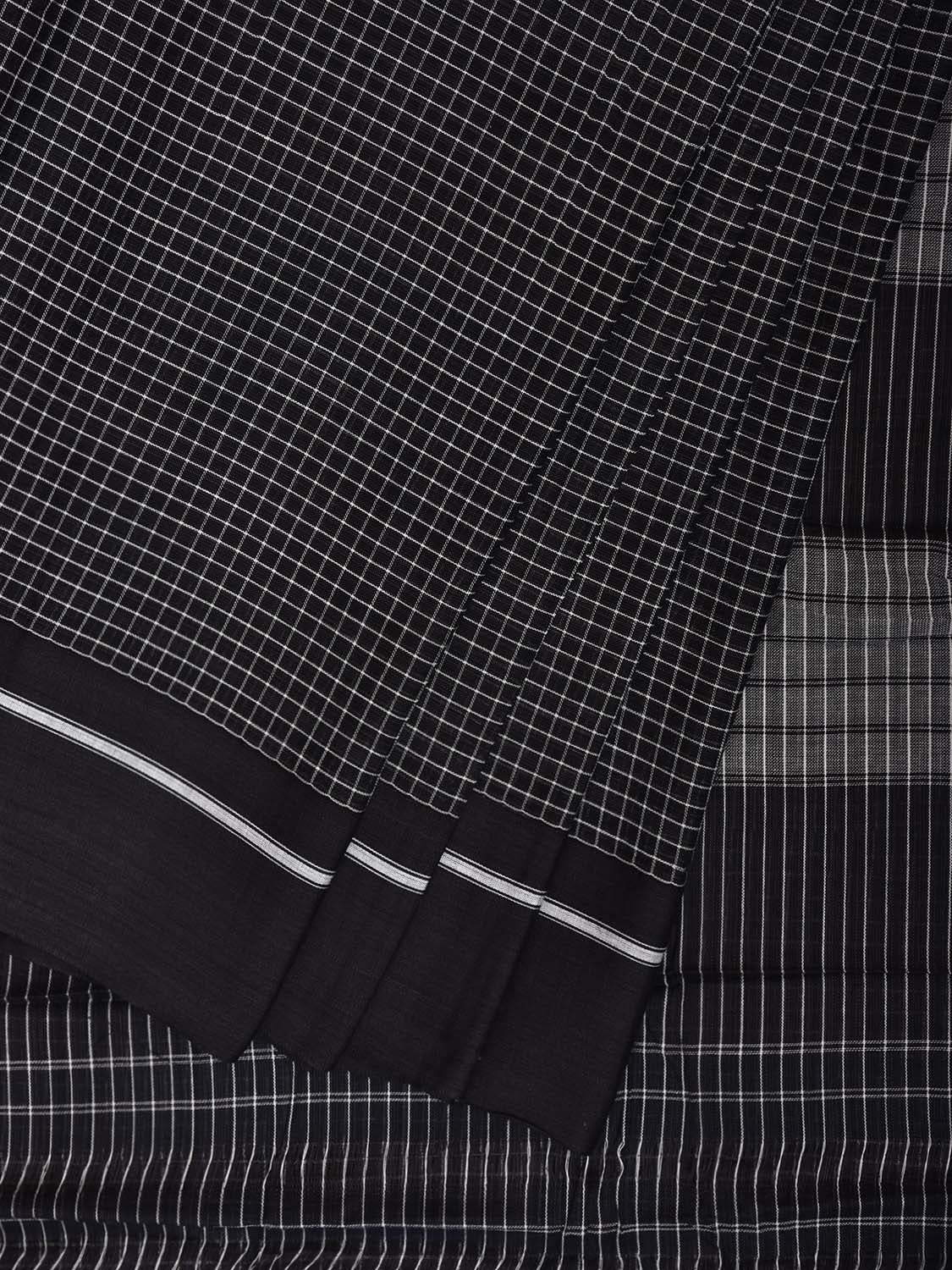 Black and White ilkal Cotton Saree with Checks and Strips Pallu Design No Blouse il0030