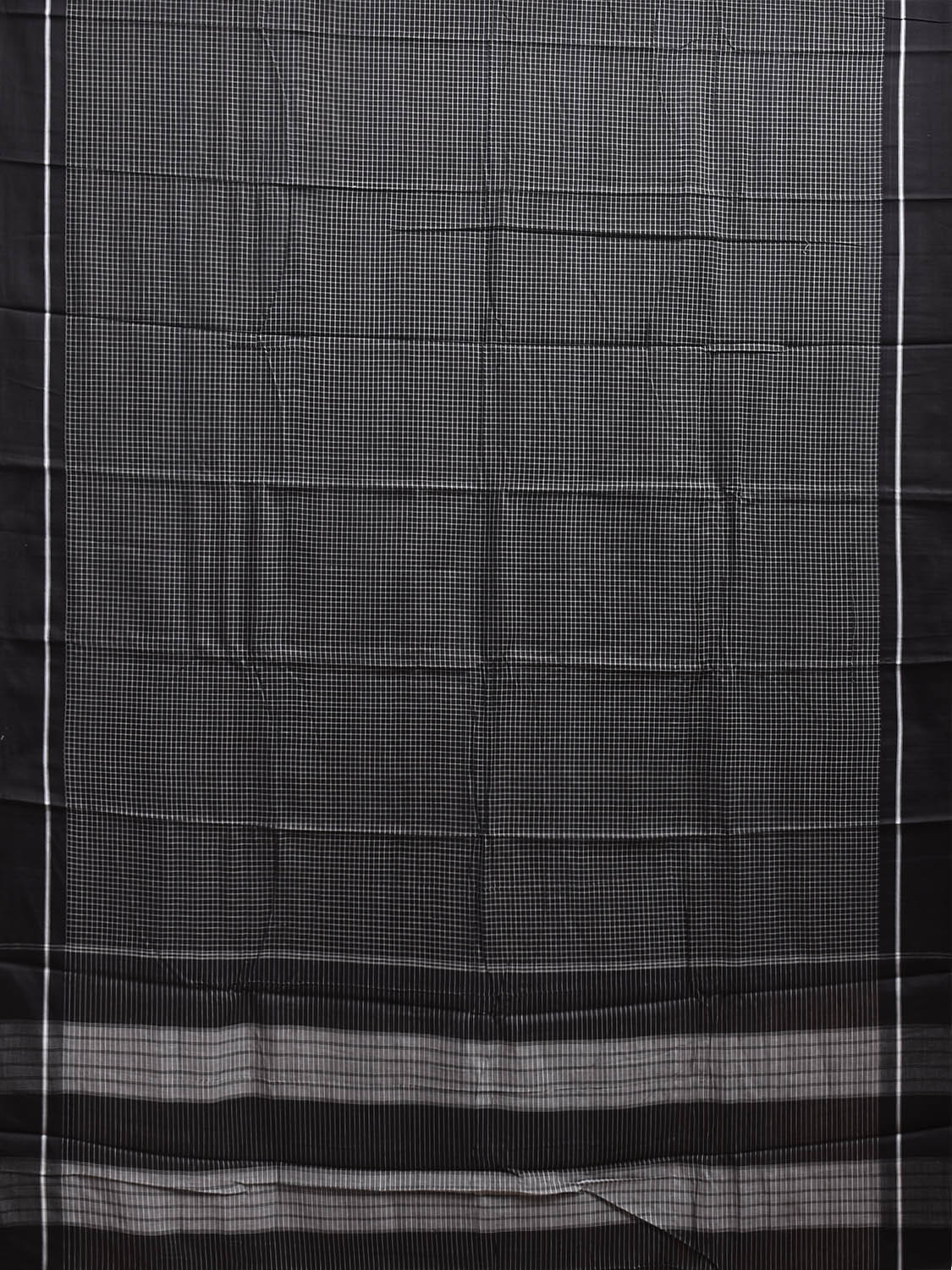 Black and White ilkal Cotton Saree with Checks and Strips Pallu Design No Blouse il0030