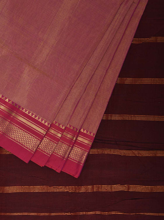 Peach and Maroon ilkal Cotton Silk Saree with Strips Pallu and Border Design il0034