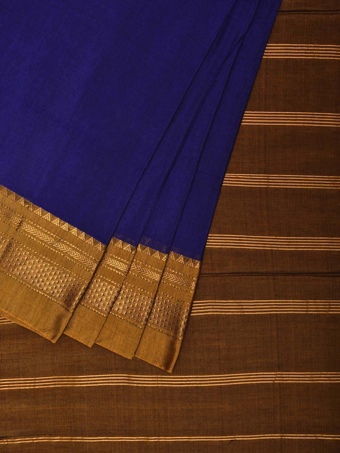 Blue and Mustard ilkal Cotton Silk Saree with Strips Pallu and Border Design il0035