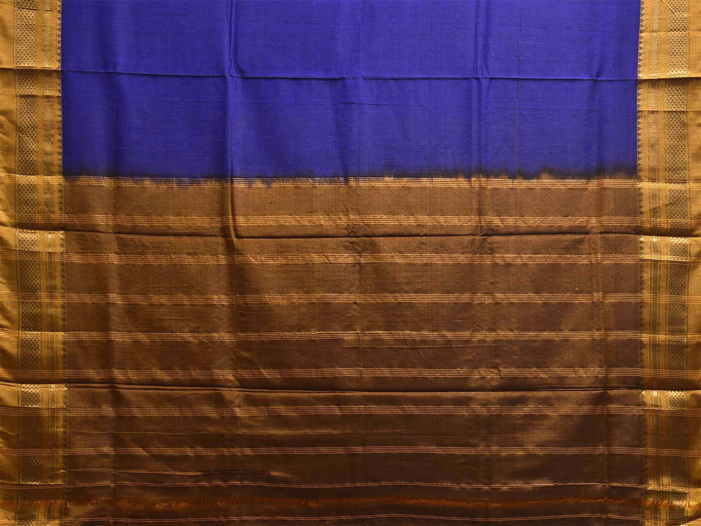 Blue and Mustard ilkal Cotton Silk Saree with Strips Pallu and Border Design il0035