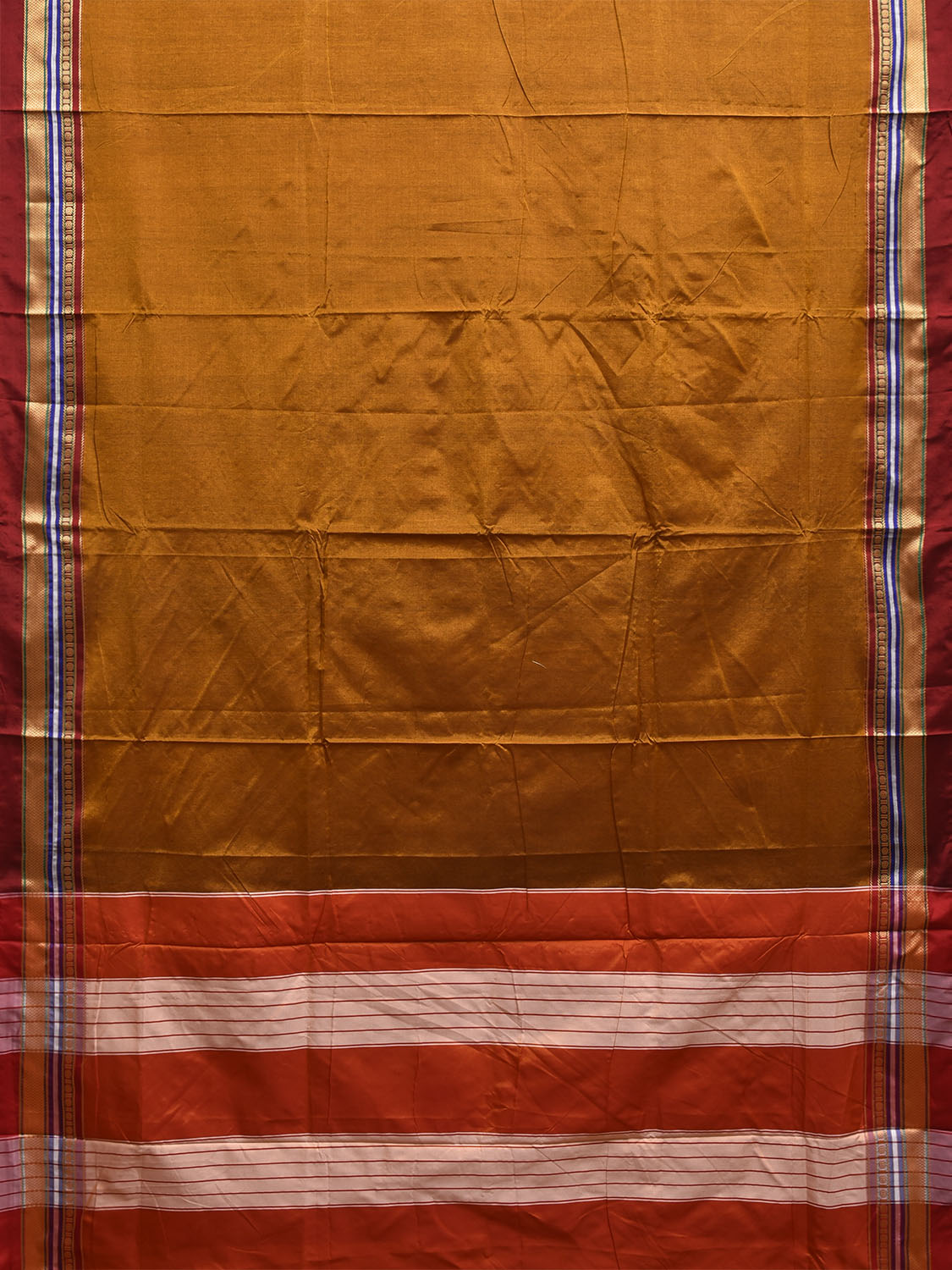 Olive and Orange ilkal Cotton Viscose Saree with Strips Pallu and Border Design No Blouse il0036