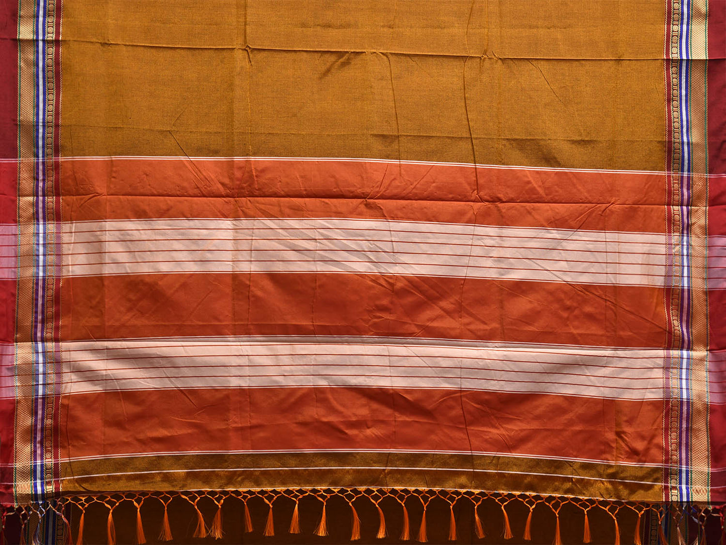 Olive and Orange ilkal Cotton Viscose Saree with Strips Pallu and Border Design No Blouse il0036