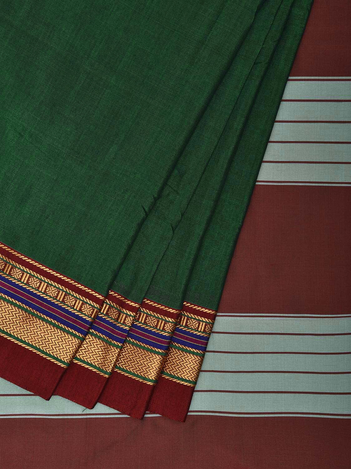 Green and Maroon ilkal Cotton Viscose Saree with Strips Pallu and Border Design No Blouse il0037