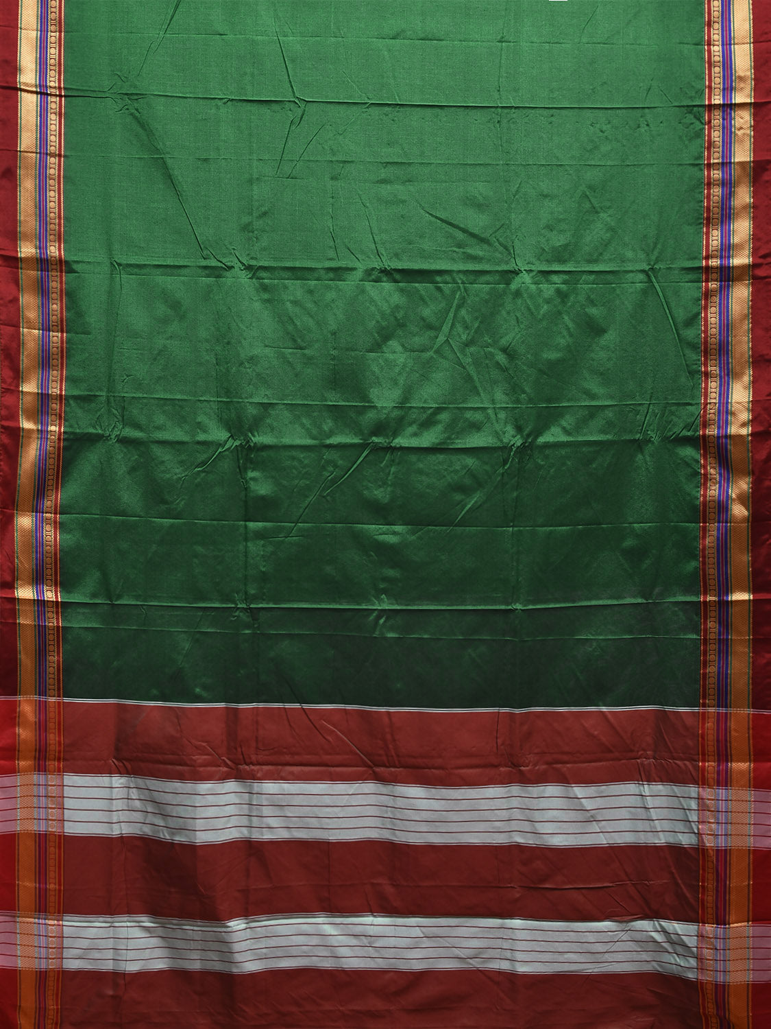 Green and Maroon ilkal Cotton Viscose Saree with Strips Pallu and Border Design No Blouse il0037