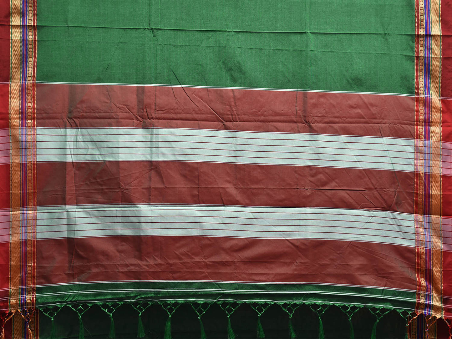 Green and Maroon ilkal Cotton Viscose Saree with Strips Pallu and Border Design No Blouse il0037