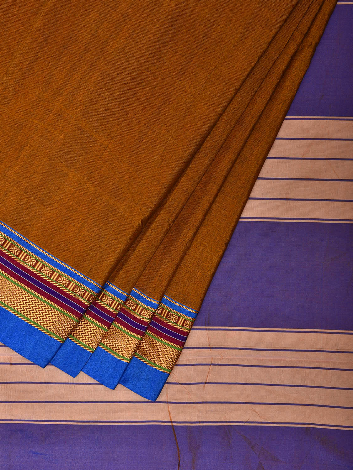 Olive and Blue ilkal Cotton Viscose Saree with Strips Pallu and Border Design No Blouse il0038