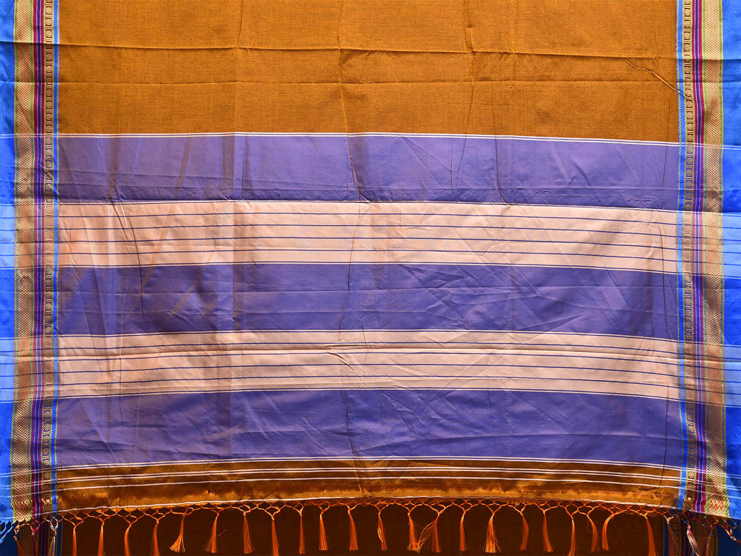 Olive and Blue ilkal Cotton Viscose Saree with Strips Pallu and Border Design No Blouse il0038