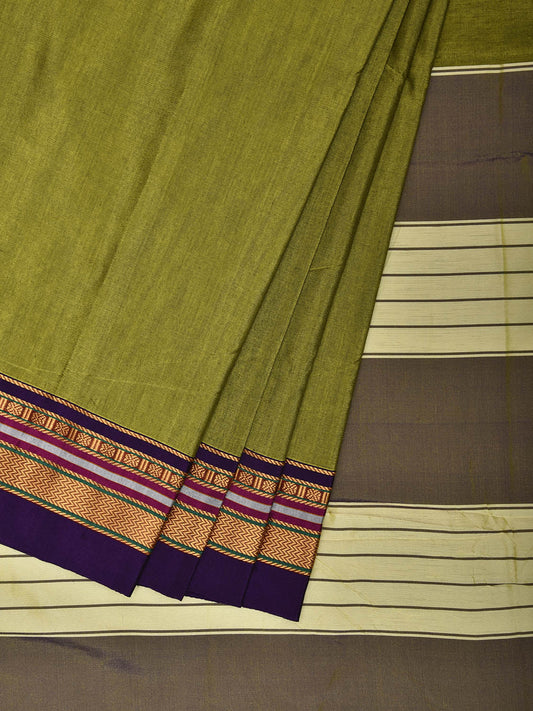 Light Green and Navy ilkal Cotton Viscose Saree with Strips Pallu and Border Design No Blouse il0039