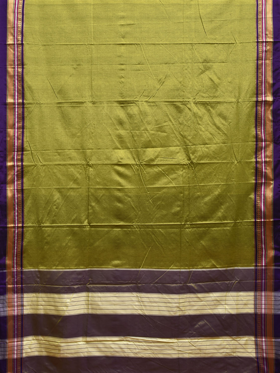 Light Green and Navy ilkal Cotton Viscose Saree with Strips Pallu and Border Design No Blouse il0039