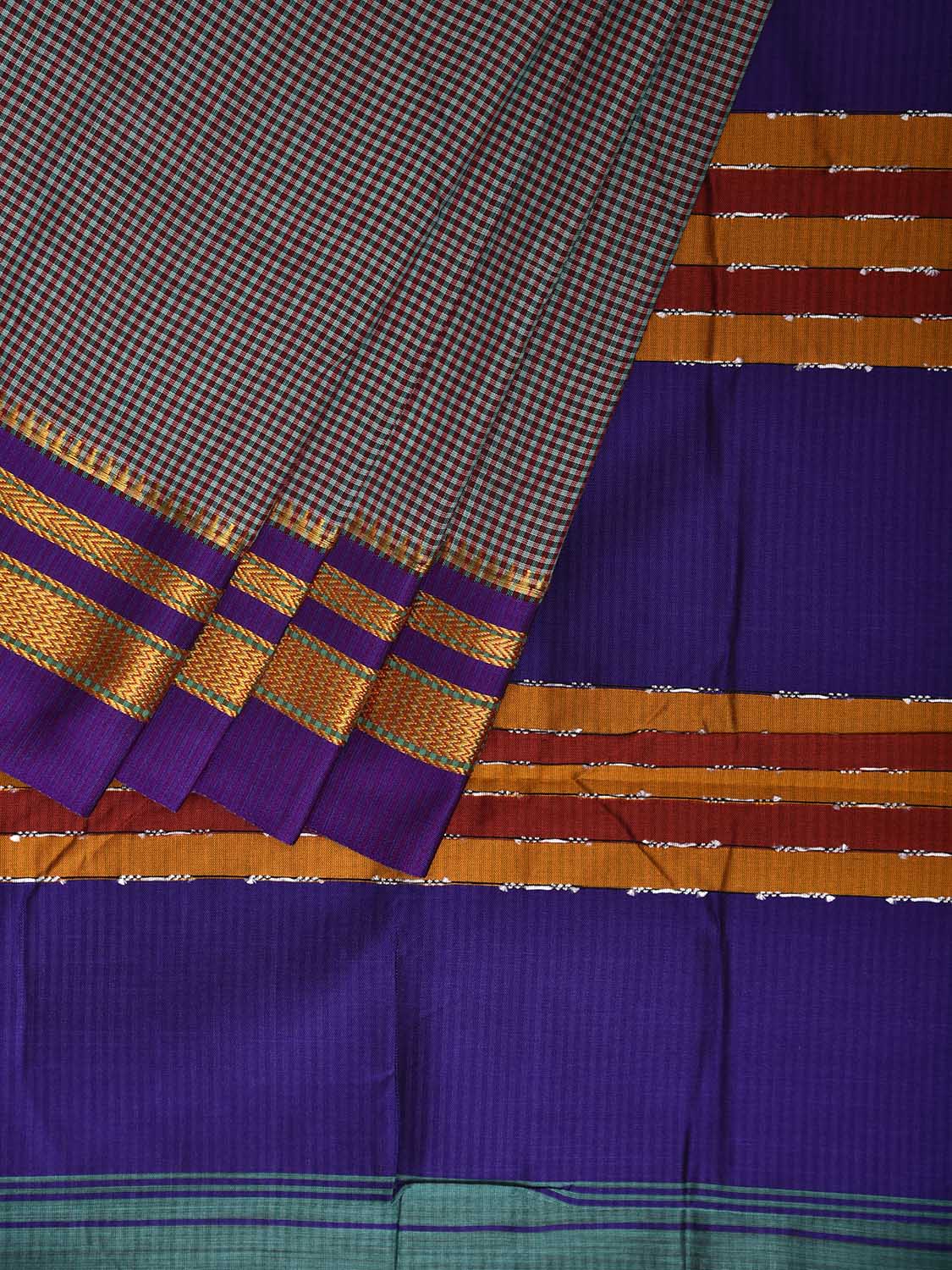 Dark Blue and Yellow ilkal Viscose Saree with Small Checks Design il0040