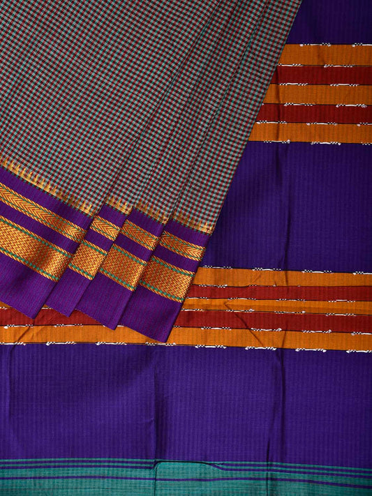 Dark Blue and Yellow ilkal Viscose Saree with Small Checks Design il0040